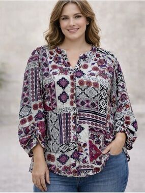 EUC Westport Floral Patchwork Paisley Blouse -  Size 1X